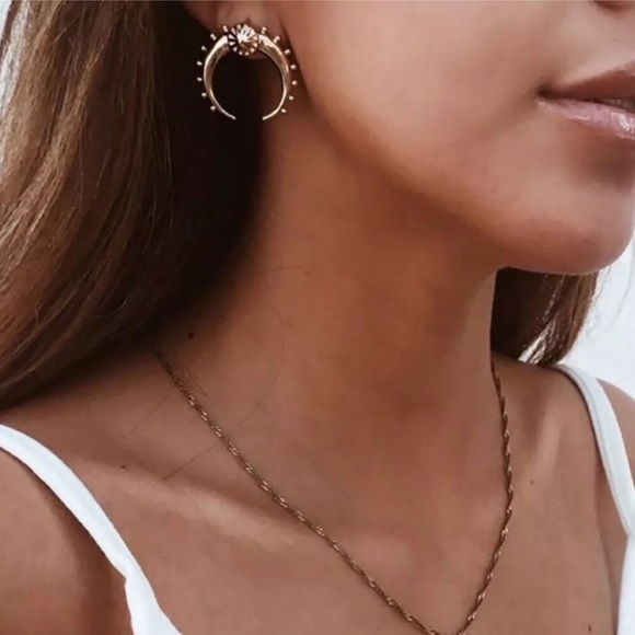 SILVER crescent moon EARRINGS BOHO HOOPS Anthro - Picture 2 of 6